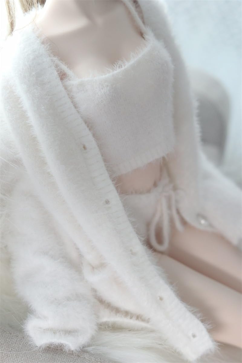 Oueneifs Doll Clothes Set for BJD, Resin Toy Doll Accessories Cardigan+ Vest+ Pants (White, for 1/4 BJD Doll) - Image 4